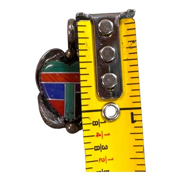 Vintage Sterling Silver Navajo E. Duggin Heart Pendant Inlaid Gemstone SW 4.52g - Picture 4 of 5